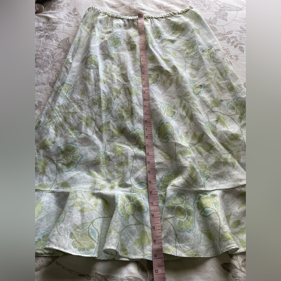 Vintage Linen Pastel Green Floral Pull On Skirt 14 Cottagecore Fairy Feminine - Picture 5 of 6